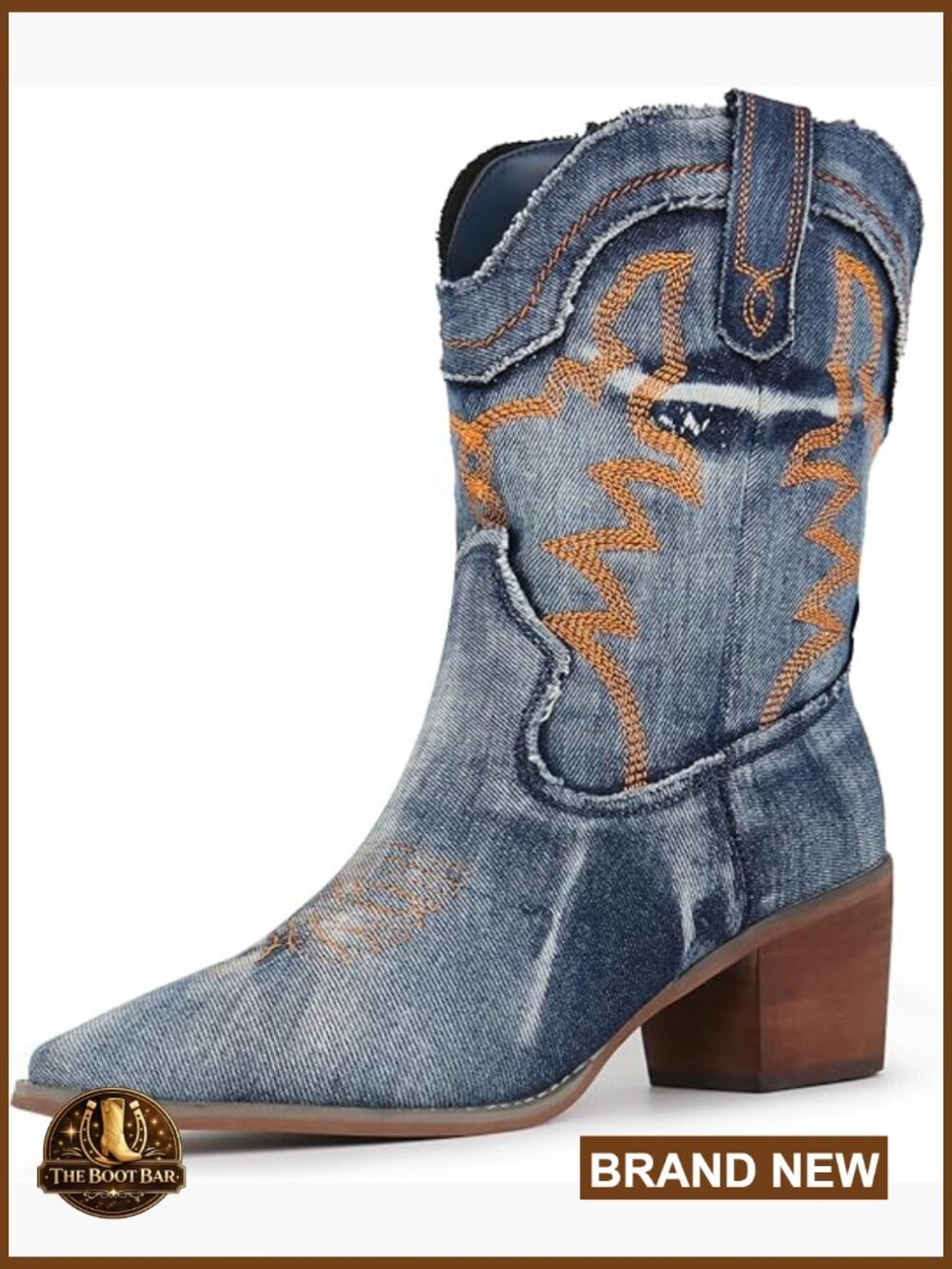 Embroidered Pointed Toe Cowboy Booties with Chunky Heel